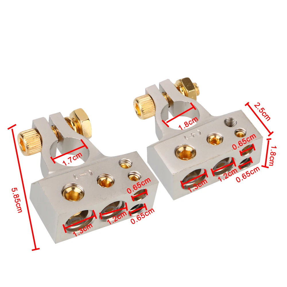 2Pcs Car Battery Terminal Connectors Audio Stereo Cable Clamps 0/2/4/8/10GA Adapter Modified Set Automotive Accessories Interior
