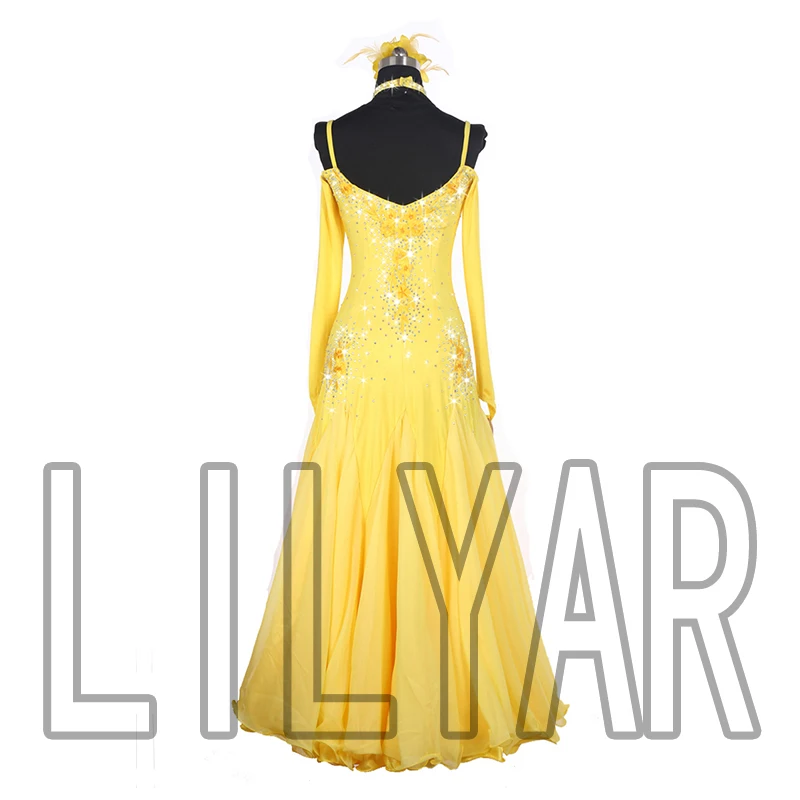 Ballroom Skirt Standard Competition  Show  Custom New Adult Yellow Embroidery Dress