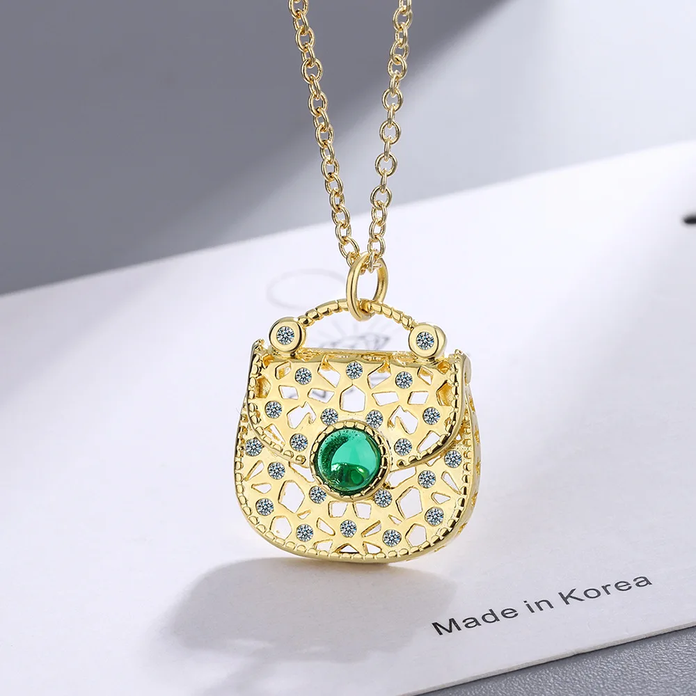 

Buyee 925 Sterling Silver Cute Pendant Chain Light Green Crystal Necklace for Woman Girl Golden Fine Jewelry Chain 45cm