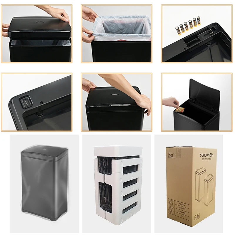 50L Kitchen Smart Sensor Trash Can Stainless Steel Automatic Induction Garbage Bin For Office Bathroom Large-capacity Trash Bin