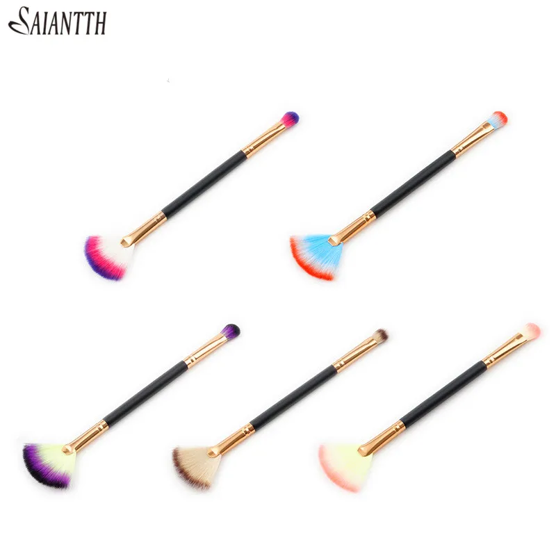 SAIANTTH colorful hair double head Single makeup brushes make up tools small fan foundation brush eye shadow brush maquiagem