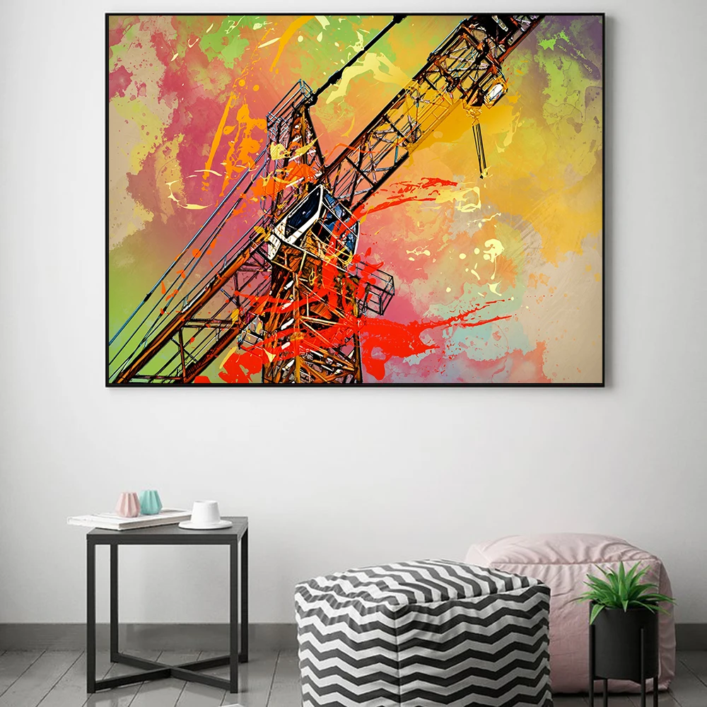 Modern Colorful Tower Crane Canvas Art Painting Building Crane Print Poster Construction Company Wall Home Decorative Pictures
