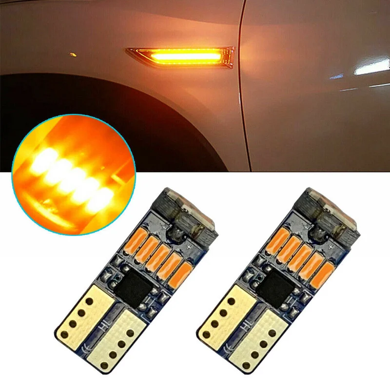 

2pcs T10 168 194 192 175 4014 LED Side Marker Car Light Decoration Bulbs Amber Canbus Error Free Universal Car Exterior Products