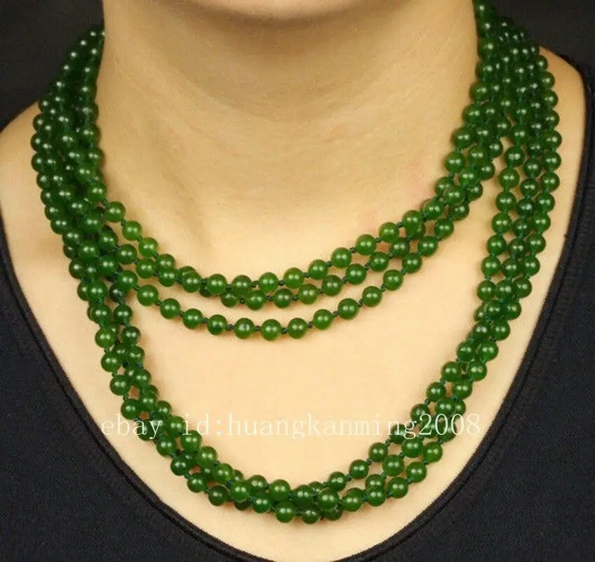 

Long 100" Fashion Style 6mm Round Green chalcedony jades Beads Necklace