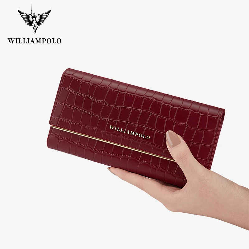 

WILLIAMPOLO Women's Card Holder Purses Leather Long Wallet Zip Hasp Phone Bag Money Coin Pocket Card Holder Female Wallet Purse