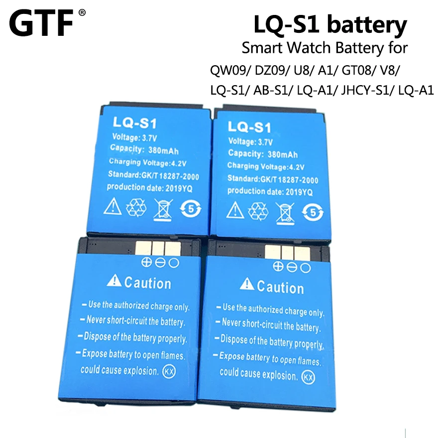 GTF 2-10pcs LQ-S1 Smart Watch Battery 3.7V 380mAh Rechargeable Lithium Battery for Smart Watch DZ09 W8 A1 T8 X6 QW09 HLX-S1 Cell