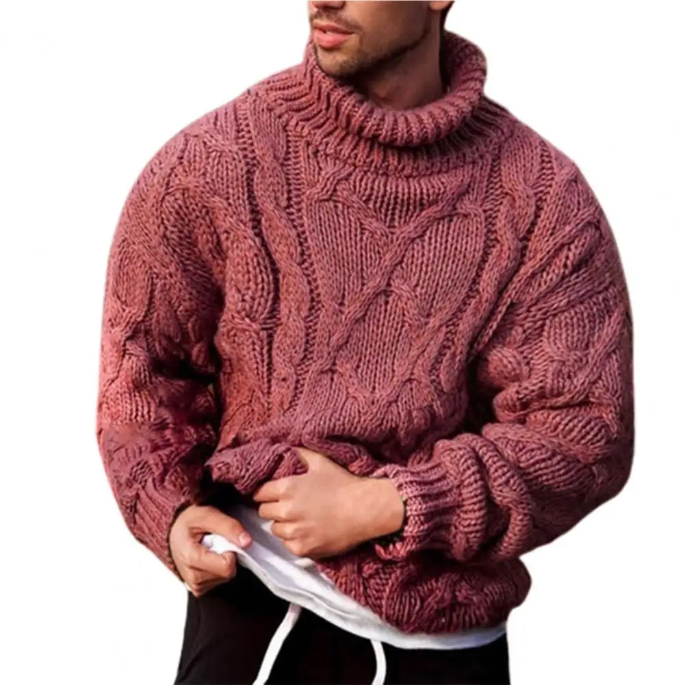 Long Sleeve Thickened Men Sweater Coarse Woolen Yarn Turtleneck Twist Ribbed Knitted Sweater for Autumn Winter