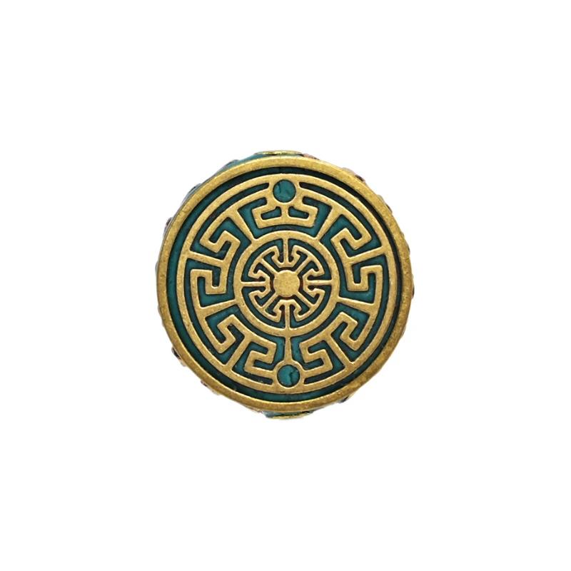 TZ-H Handmade Nepalese Buddhist Tibetan Brass Metal & Clay Loose Craft Beads for Necklace Jewelry Making DIY Flat Round
