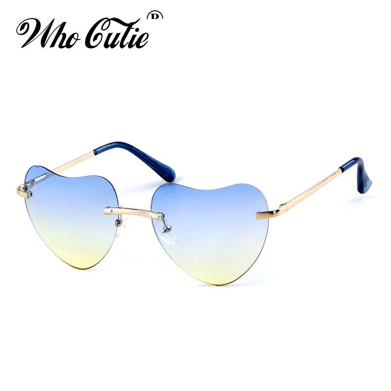 WHO CUTIE Heart Shape Frameless Sunglasses Women Brand Design Vintage Retro Cat Eye 90S Sun Glasses Gradient Lens Shades OM721