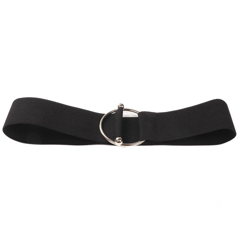 Cinturón de cintura ancha para mujer, faja elástica con hebilla de Metal redonda plateada, accesorios para vestido, abrigo elástico negro, novedad