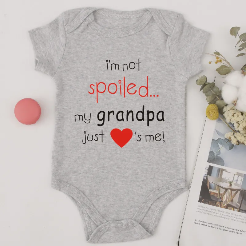 I\'m Not Spoiled My Grandpa Just Love\'s Me Funny Text Print Baby Girl Clothes Funny Newborn Baby Romper Cotton Boy Bodysuit