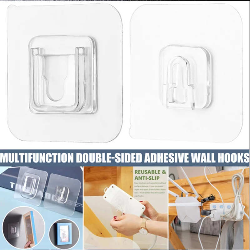 1/5/10pairs Double-Sided Adhesive Wall Hooks Hanger Strong Transparent Hooks Suction Cup Sucker Wall Storage Holder for Bathroom