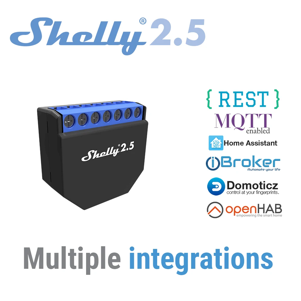 Shelly 2.5 Smart Home Double Relay WiFi Switch Roller Shutter Open Source Wireless  For Garage Door Curtain Dual Power Metering