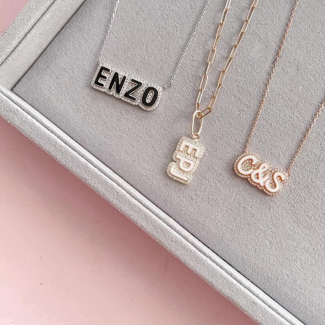 

DUOYING Custom Name Necklace Personlized Enamel Letters With Zirconia Nameplate Gold Plated For Women Christmas Jewelry Gift