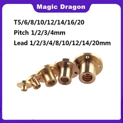 T5 T6 T8 T10 T12 T14 T20 Lead Screw Nut Pitch 1/2mm Lead 1/2/3/4/8/10mm/12mm/14mm Brass Lead Screw Nut For CNC Parts 3D Printer