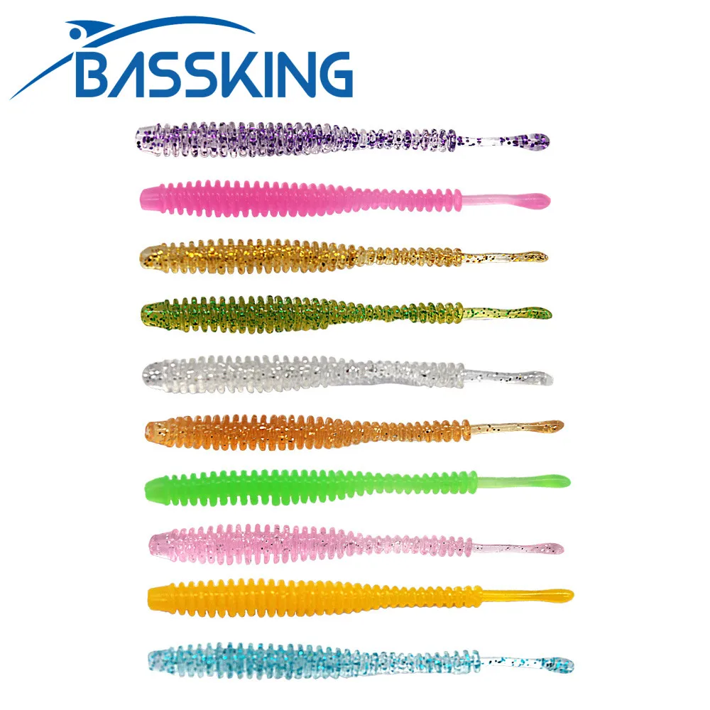 BASSKING 12Pcs Soft Worm Fishing Lure 48mm 0.4g Swimbait Jig Fish Wobbler Fishing Bait Artificial Soft Baits Ocean Rock Lure