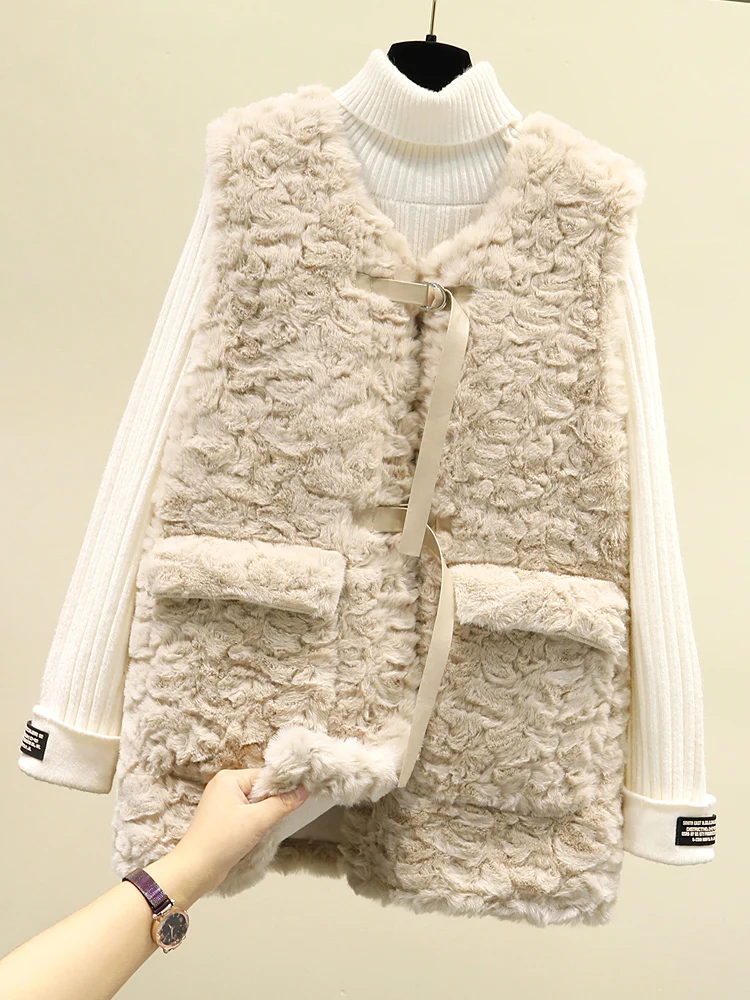 

Faux Lamb Cashmere Women Vest Plush Autumn And Winter Loose Lambswool Female Fashion Top High Quality Fluffy Furry Artifical Fur