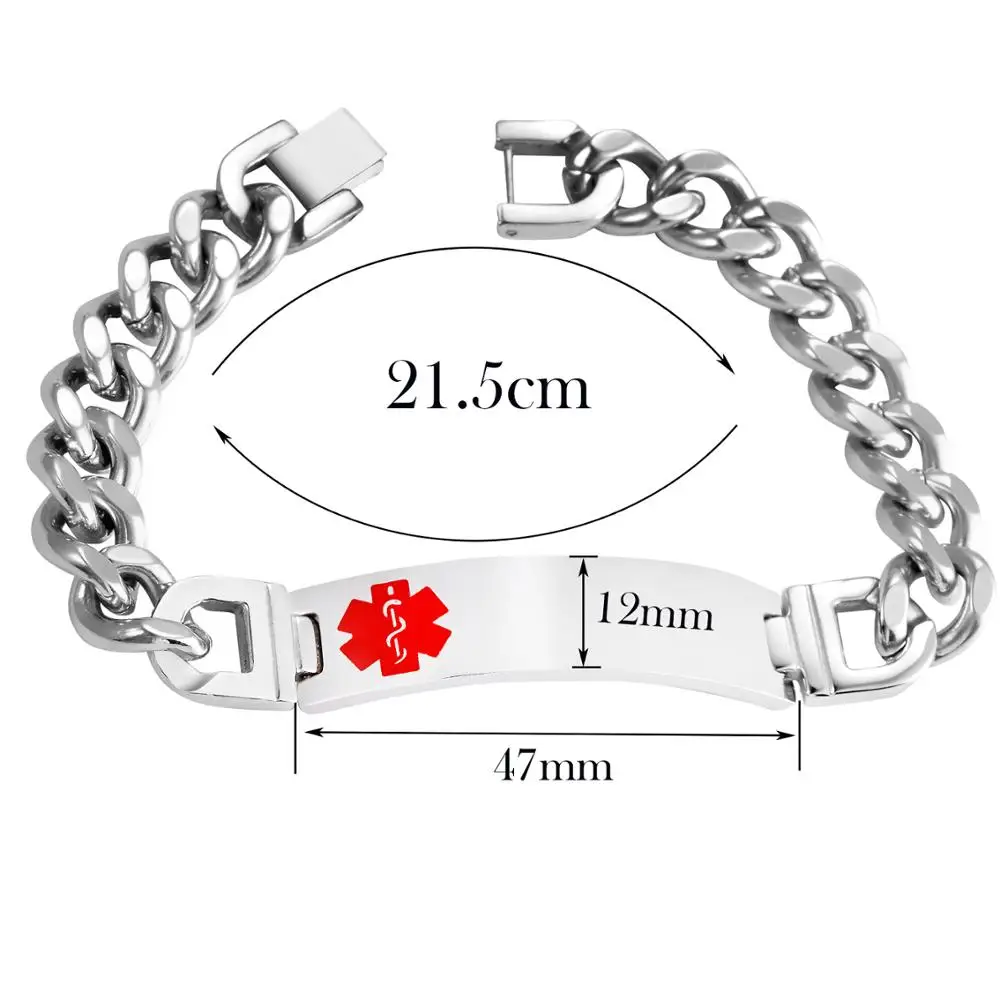 Medical Alert ID Stainless Steel Bracelet DIABETES EPILEPSY ALZHEIMER\'S ALLERGY SOS  Jewelry Free Engraving