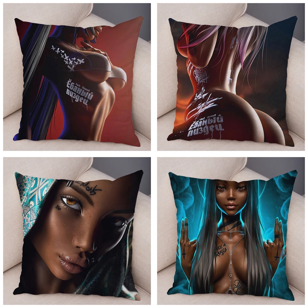 Dark Goth Super Sexy Tattoo Girl Pillow Case Plush Decor Cushion Cover for Sofa Car Home Pillowcase 45x45cm Pliiows Covers