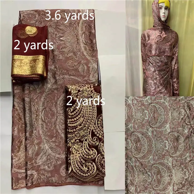 Hot Sale 2 Yards African George Lace Matching 2 Yards Scarf+3.6 Yards Silk Design Print Fabric For Women Wedding Party Dress.810