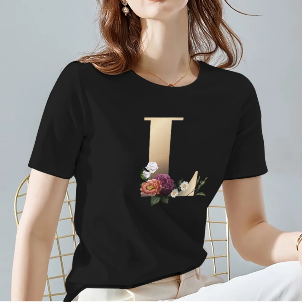 Women T-shirts Summer Black All-match Print Tee Personalized Letter Pattern Series Female Tops O-neck Casual Ladies Short Sleeve