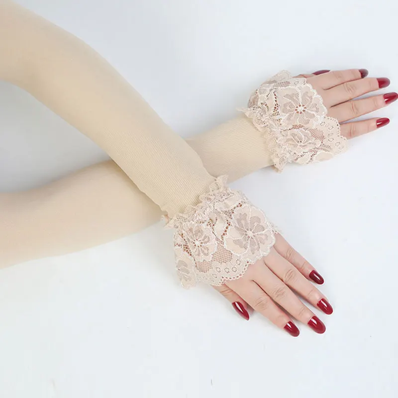 Elastic Arm Sleeve Women Driving Gloves Arm Sleeve Sunscreen Long Fingerless Lace DIY Mittens Covered Sexy Gloves Sun Protection