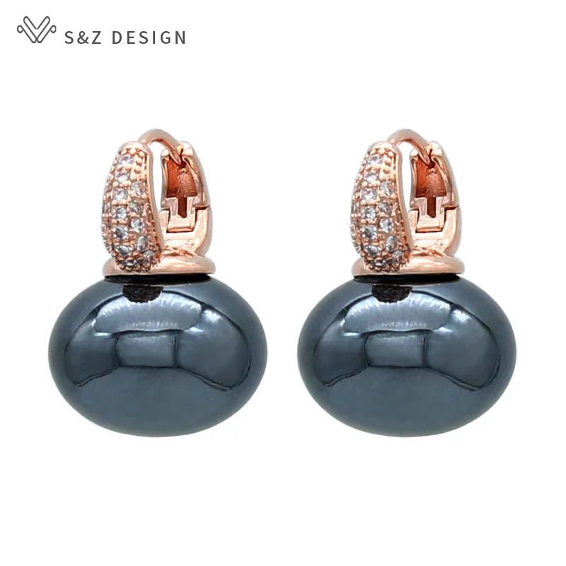 S & Z DESIGN Neue Mode Brot Runde Große Perle Baumeln Ohrringe Für Frauen Hochzeit Schmuck Geschenk Temperament Zirkonia Eardrop – Detail 12