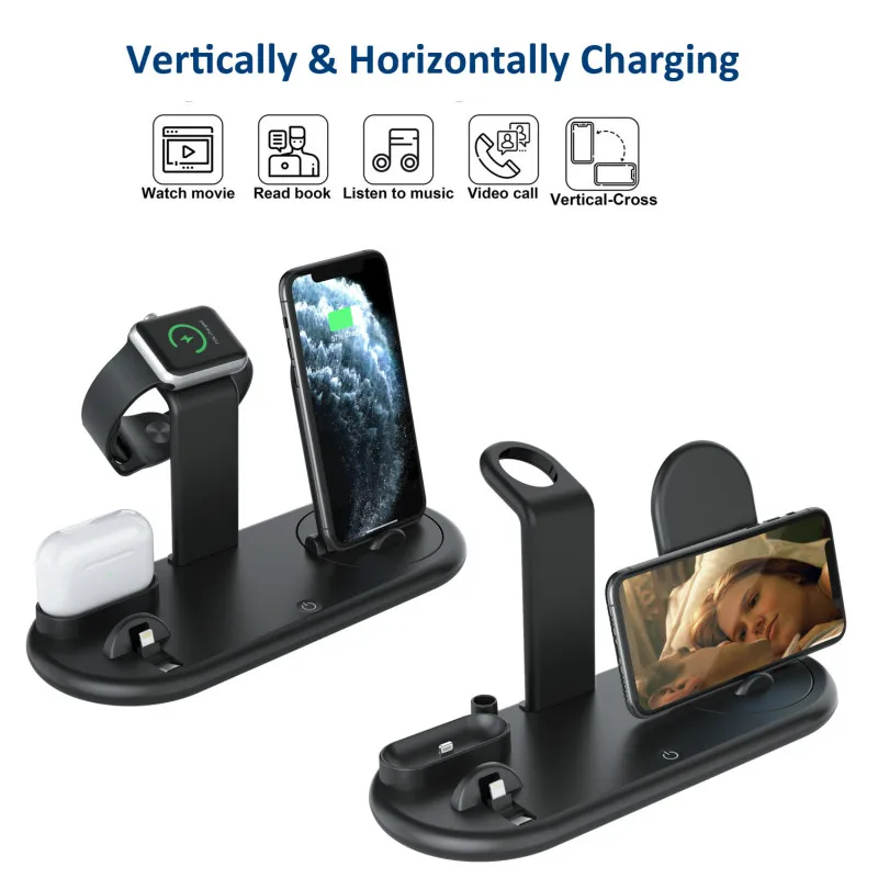 New Products 7 in 1 Wireless Charging Dock Stand Station Mobile Phone 10W Wirelesse Charger with Free Quick Charge Power Adapter