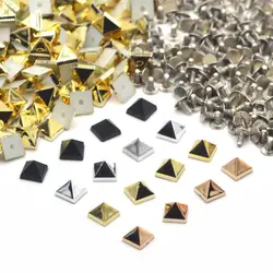 KALASO 100Sets 6mm Silver Black Rosegold Gold Plated ABS Pyramid Square Punk Studs Rivets Spikes for Shoes Bag Garment Decor