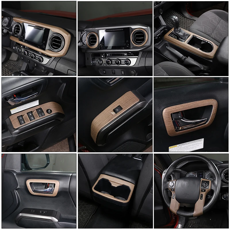 

ABS Pear Wood Grain Car Gear Center Control panel Dashboard Steering Wheel Sticker For Toyota Tacoma 2016-2021 Car Accessories