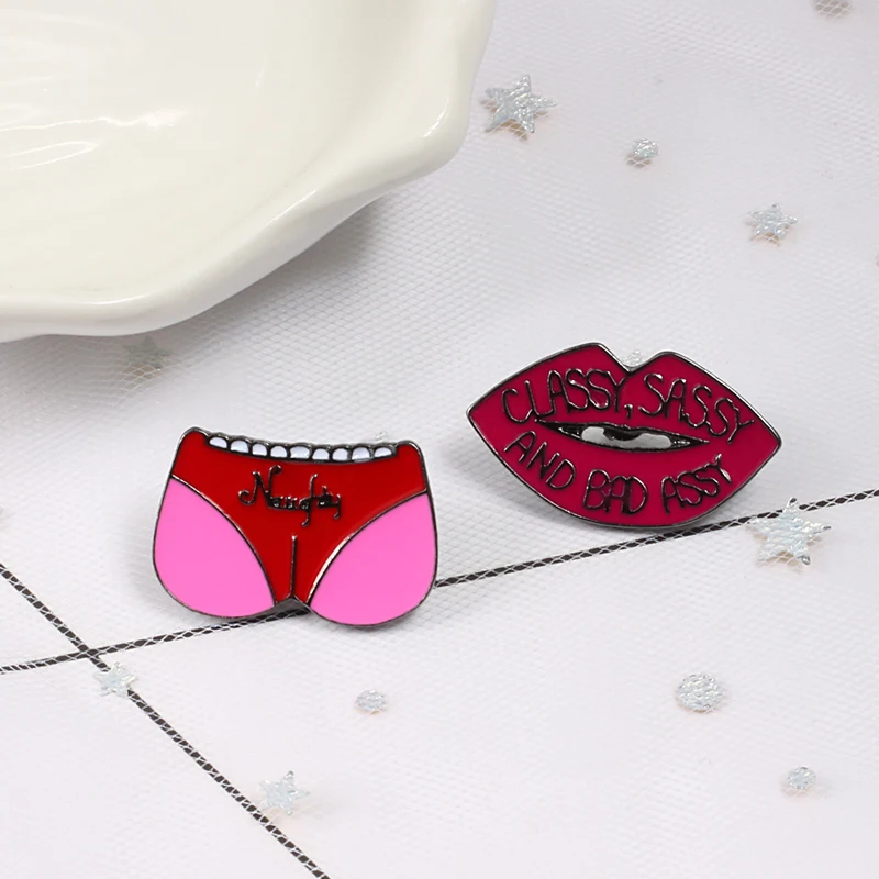 High Quality Brooches Cute Cat Fox Lady Skirt Lipstick Lips Cartoon Enamel Pins Jackets Backpack Lapel Pin Badges Women Jewelry