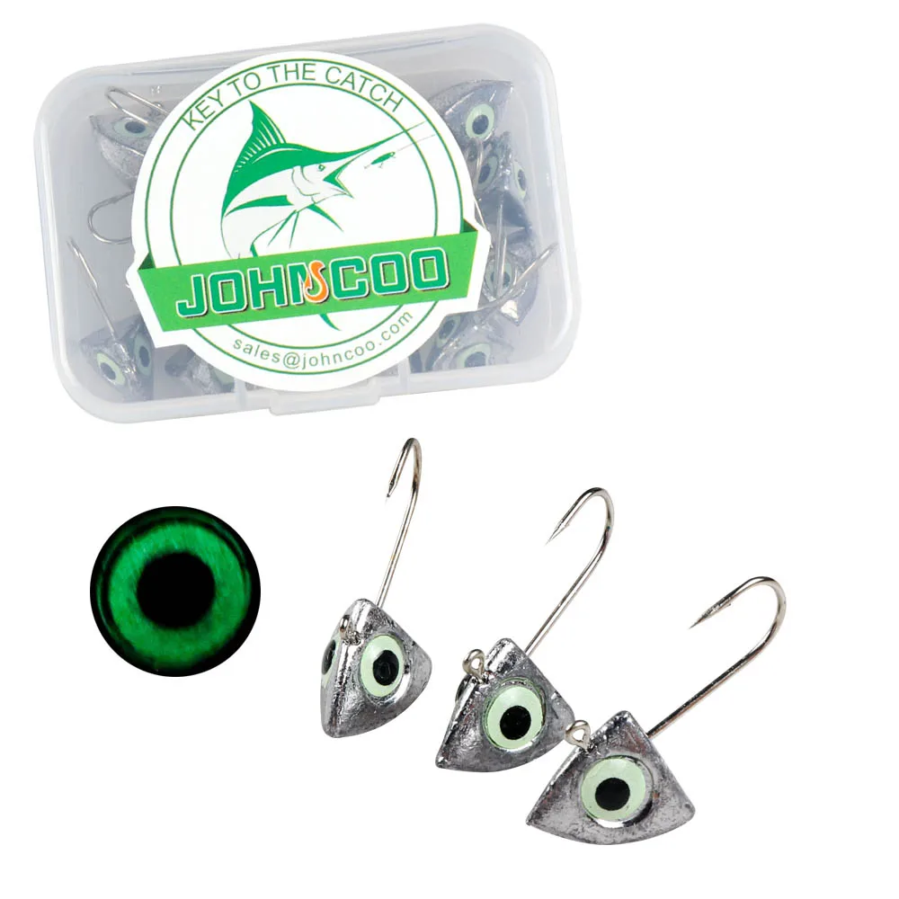 TEUKIM 20 stücke Leucht 3D Auge Jig Kopf Angelhaken 4g 6g Jig Kopf Eis Bass Karpfen Angeln jig Weicher Köder Bass Fishing