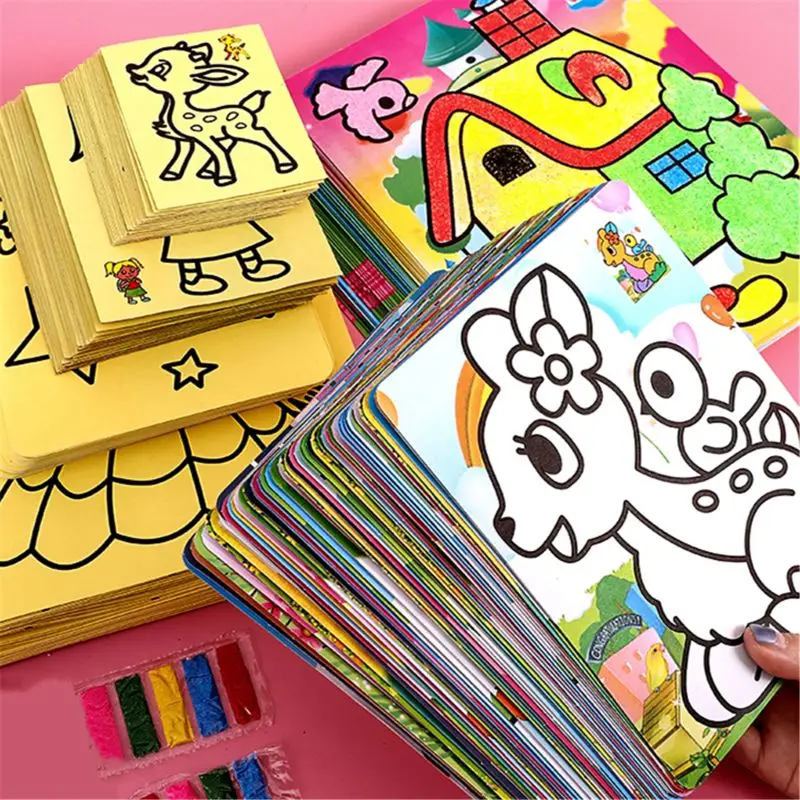 New Colorful Creative DIY Sand Painting Kids Montessori Toys Children Gifts Artwork Crafts Doodle Colour Sand Art Pictures Drawi