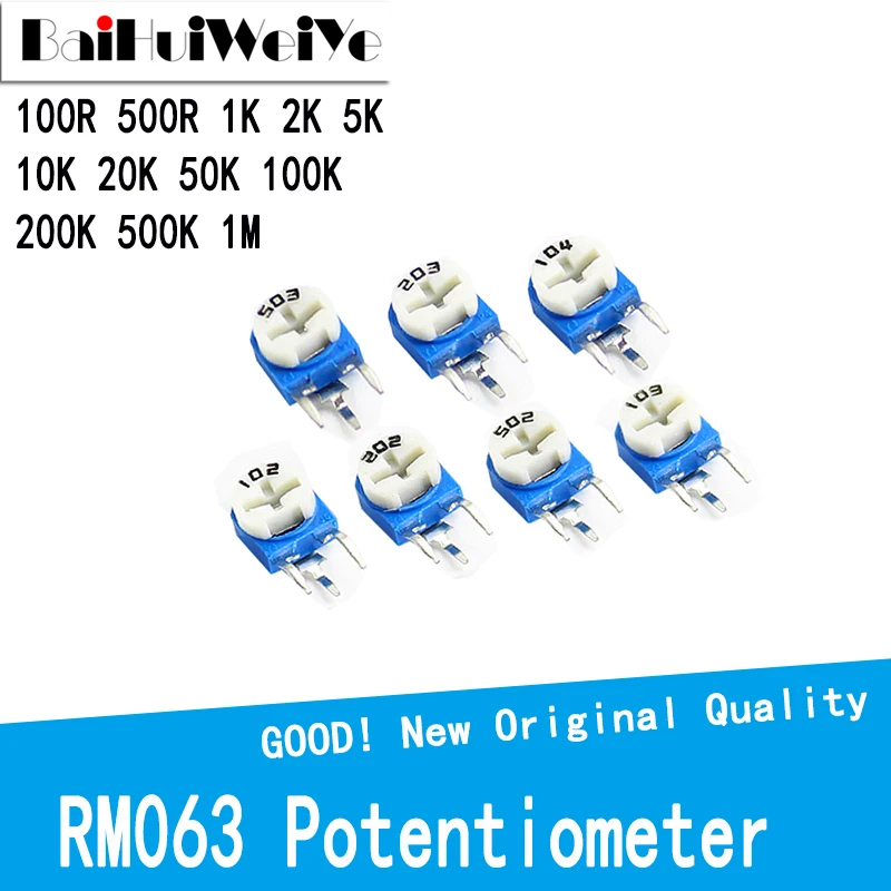 10PCS/LOT RM063 RM-063 100 200 500 1K 2K 5K 10K 20K 50K 100K 200K 500K 1M ohm Trimpot Trimmer Potentiometer Variable Resistor