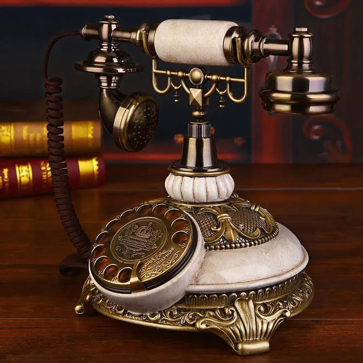 Vintage Telephone European fixed Swivel Plate Rotary Dial Antique Landline Phone Office Home Hotel made of resin red white gold