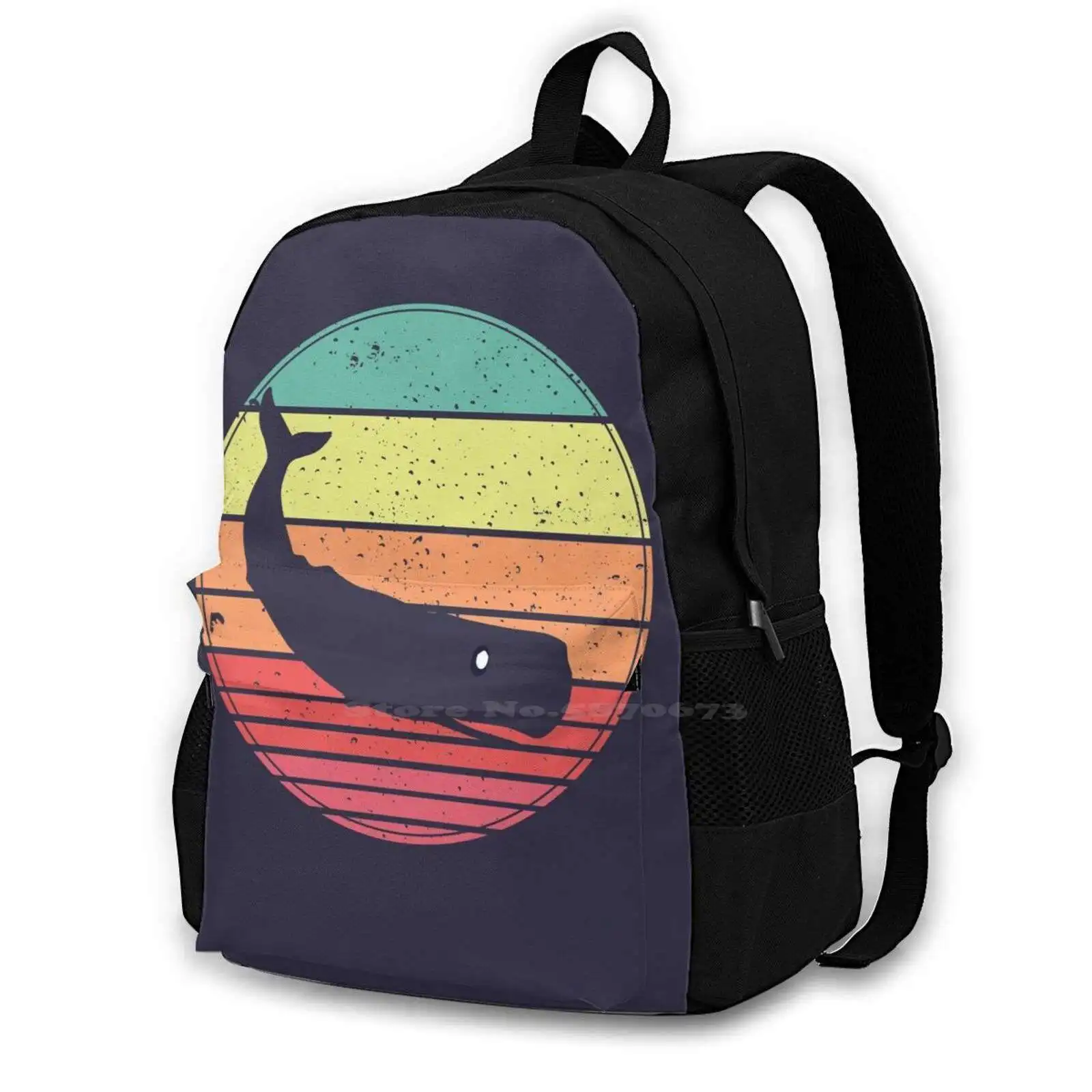 Whale Vintage Retro Sunset Large Capacity School Backpack Laptop Bags Whale Sunset Whale Killer Killer Whale For Whale Lover