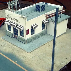 Molde de papel de construção escala ho 1:87 1:72 1:64 modelo de café bordado montado, estrutura de rua