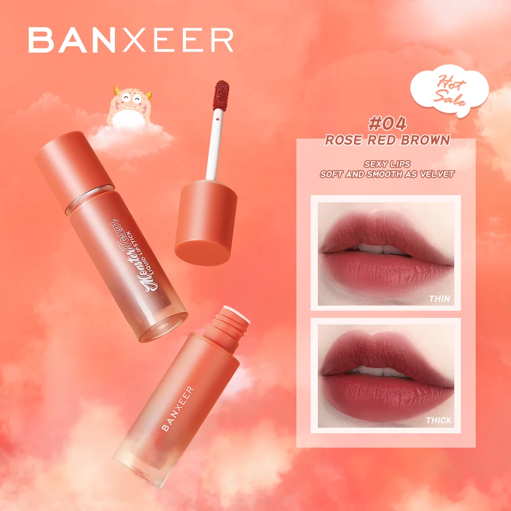 BANXEER Cream Velvet Matte Lipstick Lightweight Lip Glaze Not Fade Lip Tint Lasting Moisture Cosmetic Makeup