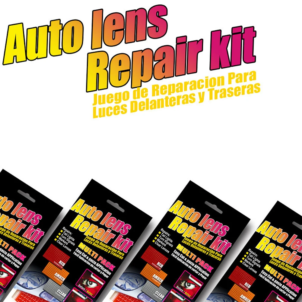 Car Auto Lens Repair Kit DIY Grid Pattern Car Headlights Taillight Repair Tool Set Car Lights Crack Repair Film Polish Red Amber