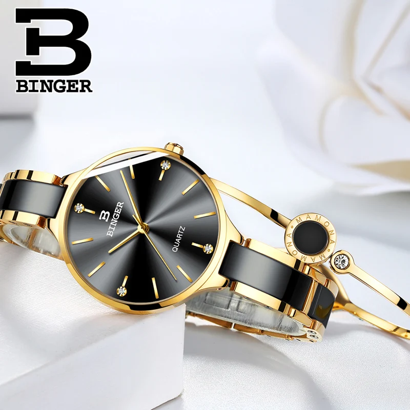 Reloj Mujer svizzera Binger giappone movimento orologio al quarzo per donna cinturino in ceramica zaffiro orologio da donna impermeabile bracciale