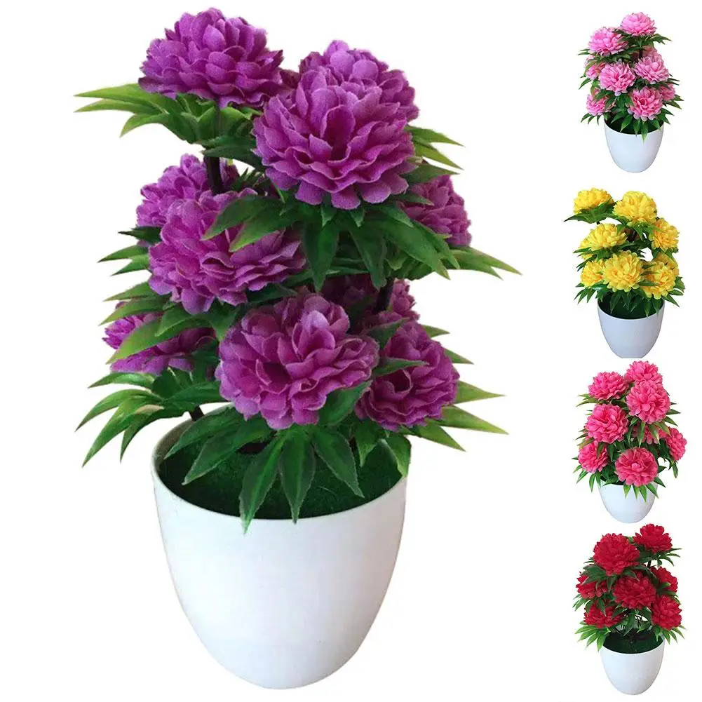 1Pc Artificial Flowers Chrysanthemum Bonsai Potted Plant Landscape Office Desk Home Wedding Christmas Home Floral Decor