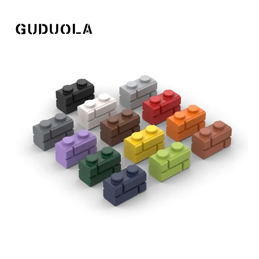 Guduola Brick 1x2 with Embossed Bricks (98283) Building Block Small Particle MOC Build Assembly block DIY Toys 50pcs/LOT