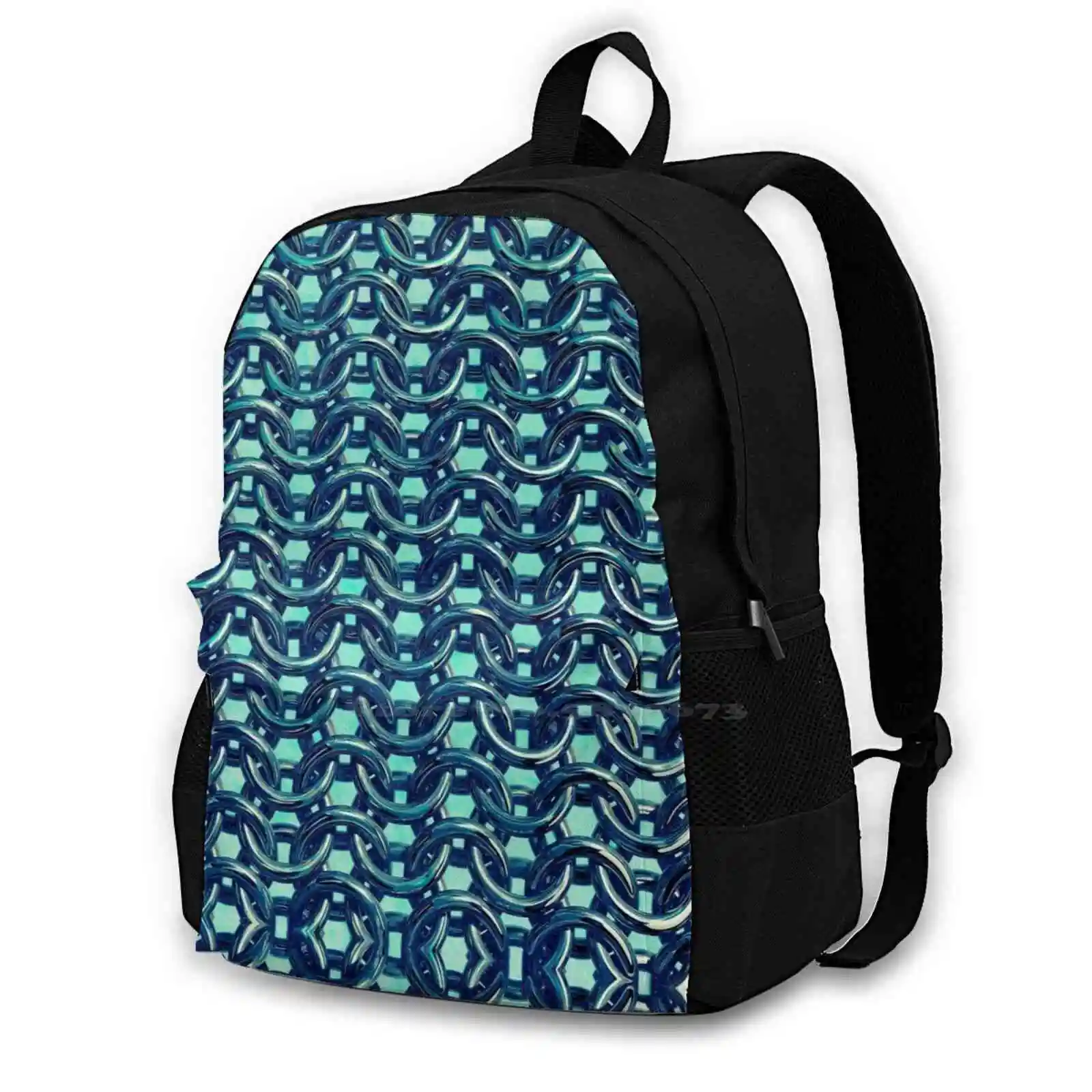 

Mermaid Blue Green Chain Mail Under Sea Armor Pattern Design Bagpack School Bags Chain Mail Blue Green Mermaid Blue Under Sea