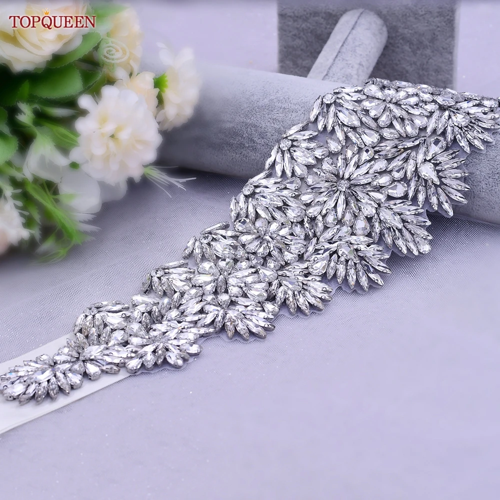 TOPQUEEN S15 Bridal Wedding Dress Belt Sparkly Jeweled Belts Rhinestones for Women Dresses Bridesmaid Beaded Female Waist Sash