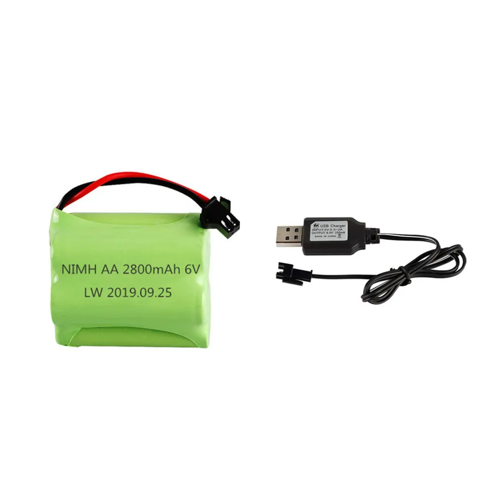 Bateria recarregável 6v 2800mah ni-mh + carregador 6v, para brinquedos rc, barcos, carros, caminhões, armas, robôs, aa, 6v, com plugue sm