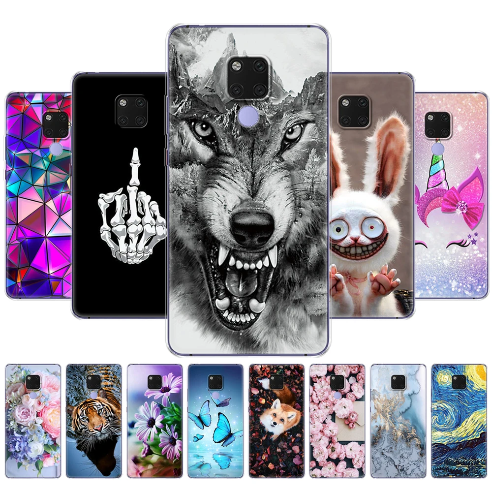 For Huawei Mate 20 20 pro phone case Transparent silicon Phone cover For Huawei Mate 20 X Cover Coque Capa for mate20 flower dog