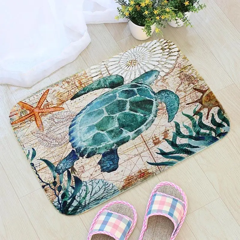 Sea Style Turtle Octopus Printing Doormat Flannel Fabric Whale Seahorse Home Decoration Door Mat Non-slip Floor Mat vloermat