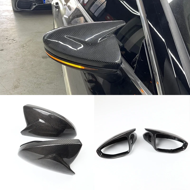 For Audi A6 C8 A7 ABT 4K8 A8 D5 2018 2019 2020 LHD 2pcs Replacement Carbon Fiber OX Horns Type Rearview Mirror Cover Shell Caps