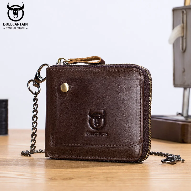 Bullcaptain Cowhide Genuine Leather Men Wallet Coin Purse Small Mini Card Holder Vintage PORTFOLIO Portomonee Male Walet Pocket