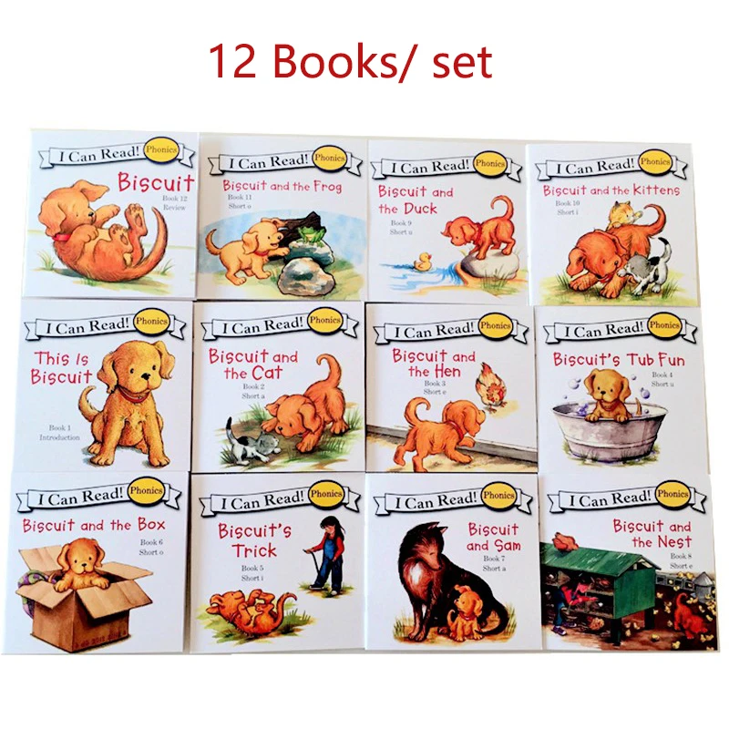 12 books/set Biscuit Series Phonics English Picture Books I Can Read Children Story Book Early Education Pocket Reading Book